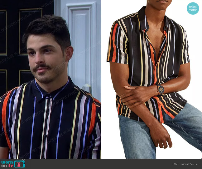 Guess Eco Hampton Striped Shirt worn by Zach Tinker on Days of Our Lives worn by Sonny Kiriakis (Zach Tinker) on Days of our Lives