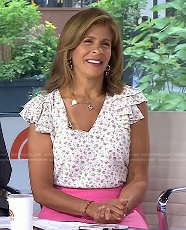 Hoda’s white floral ruffle top and pink skirt on Today