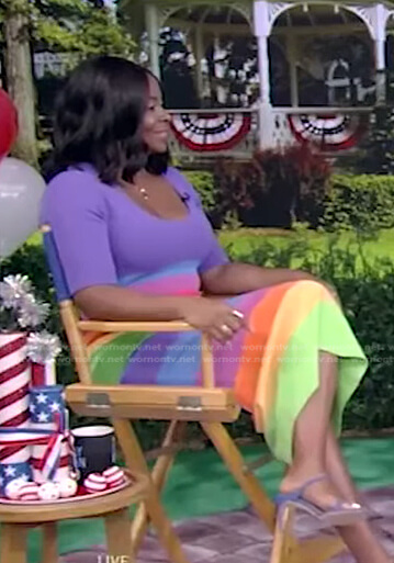 Janelle James's rainbow striped dress on Live with Kelly and Ryan