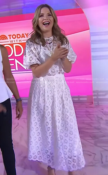 Jenna’s white scalloped lace top and skirt on Today