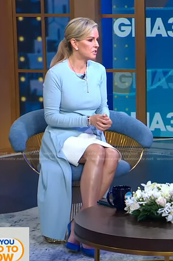 Jennifer’s blue asymmetric draped top on Good Morning America