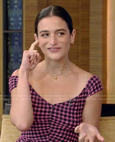 Jenny Slate’s pink check dress on Live with Kelly and Ryan