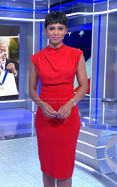 Jericka’s red sheath dress on CBS Evening News