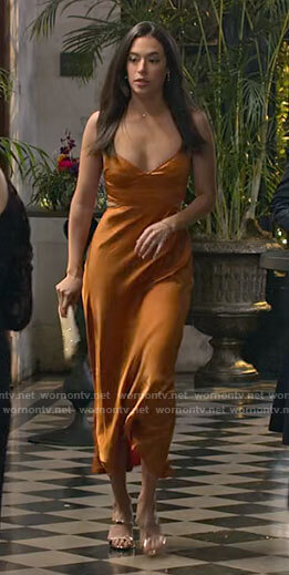 Jessie's orange midi slip dress on Maggie