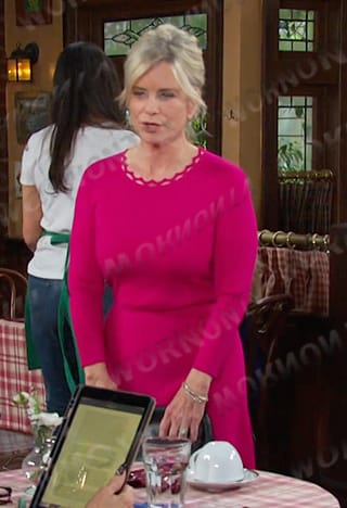 Kayla's pink scalloped neckline dress on Days of our Lives