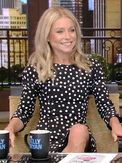 Kelly’s black polka dot dress on Live with Kelly and Ryan