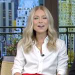 Kelly’s white blouse and red pencil skirt on Live with Kelly and Ryan