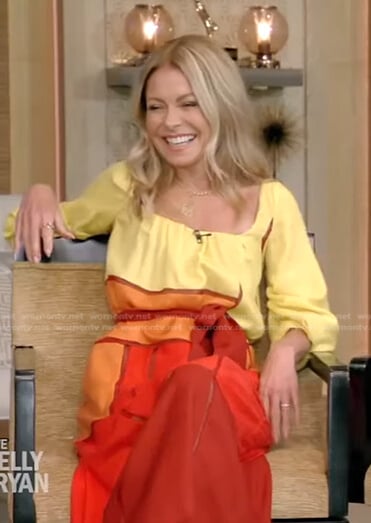 Kelly’s yellow colorblock dress on Live with Kelly and Ryan