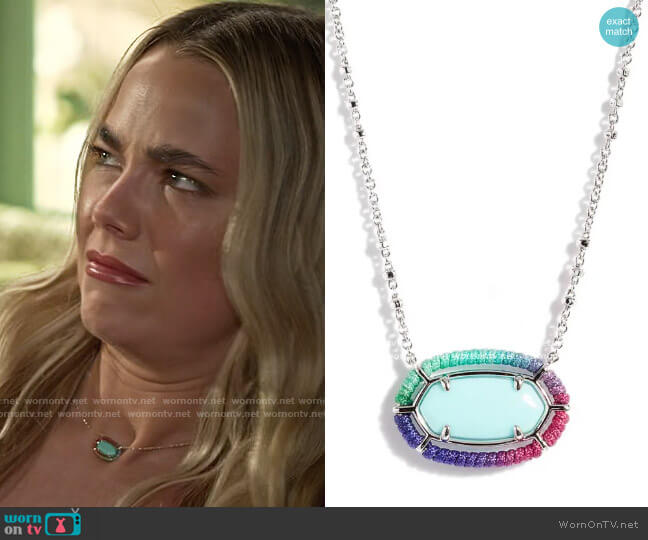 Kendra Scott Elisa Threaded Pendant Necklace in Rhodium Blue Mix worn by Maggie (Rebecca Rittenhouse) on Maggie