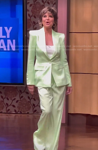 Lisa Rinna's yellow satin blazer and pants on Live with Kelly and Ryan