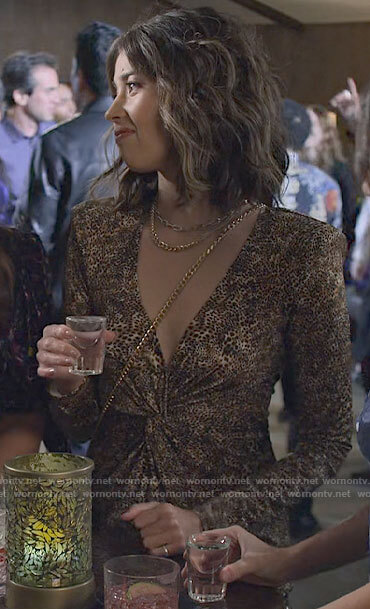 Louise's leopard print twist front dress on Maggie