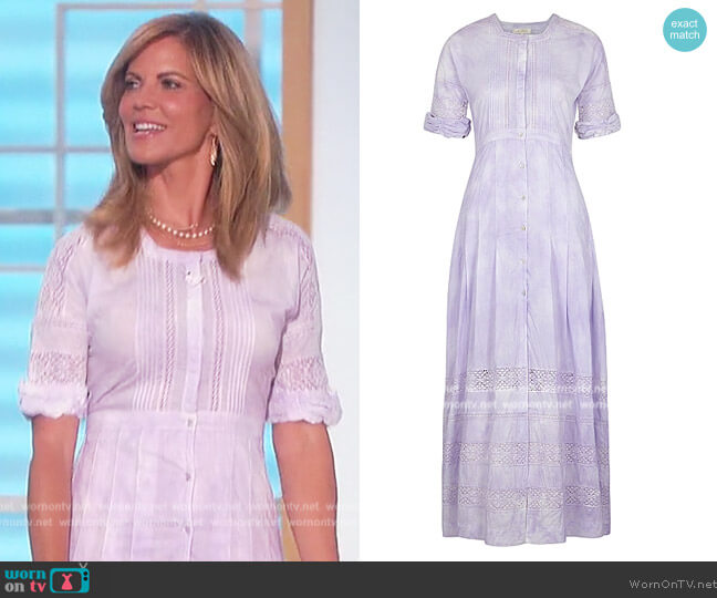 Love Shack Fancy Edie lilac cotton midi dress worn by Natalie Morales on The Talk