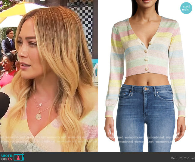 Asteria cropped knit cardigan by Love Shack Fancy worn by Hilary Duff on Extra