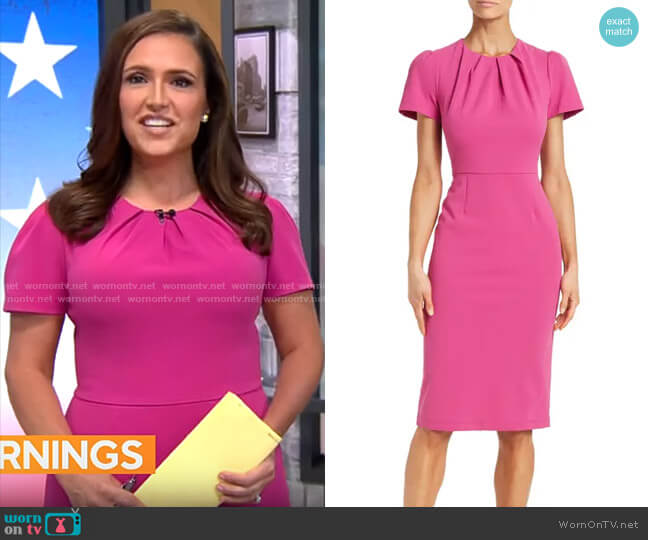 Maggy London Pleated Neck Short Sleeve Sheath Dress in Fuchsia worn by Nikki Battiste on CBS Mornings