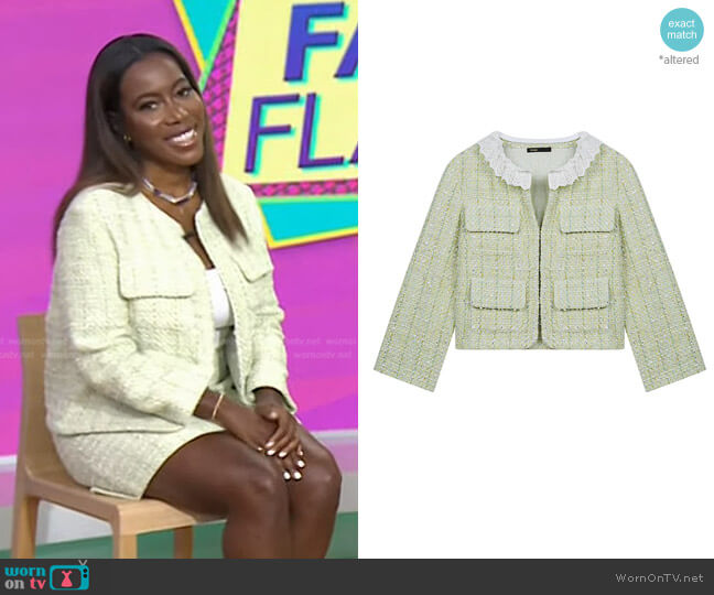 WornOnTV: Christine's green embellished tweed jacket on Selling