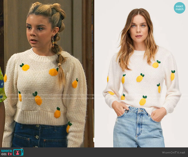 Mango Knit embroidered sweater worn by Destiny Baker (Mallory James Mahoney) on Bunkd