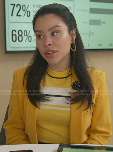 Mariana's yellow striped knit top on Good Trouble
