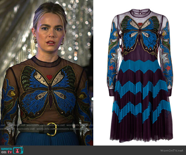 Mary Katrantzou Butterfly Embroidered Dress worn by Maggie (Rebecca Rittenhouse) on Maggie