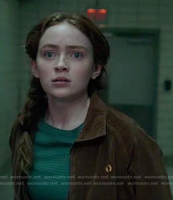 Max’s green striped top and brown corduroy jacket on Stranger Things