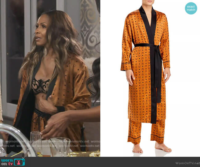 MCM Unisex Classic Logo Silk Reversible Robe and Pants worn by Sheree Whitefield on The Real Housewives of Atlanta