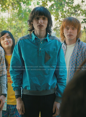 Mike’s blue and grey colorblock shirt on Stranger Things