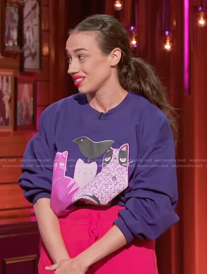 Miranda Sings's purple cat print sweatshirt on Generation Gap