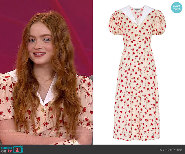 Floral-Print Silk Midi Dress by Miu Miu worn by Sadie Sink on Today