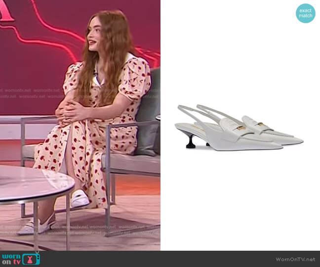 Slingback Leather Penny Loafer Mules by Miu Miu worn by Sadie Sink on Today