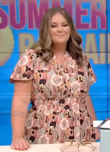 Monica Mangin’s floral short sleeve dress on Live with Kelly and Ryan