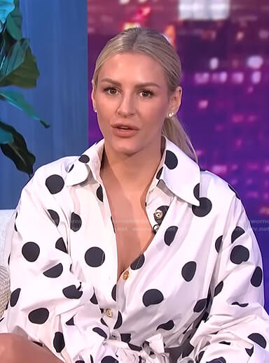 Morgan's white polka dot shirtdress on E! News Nightly Pop