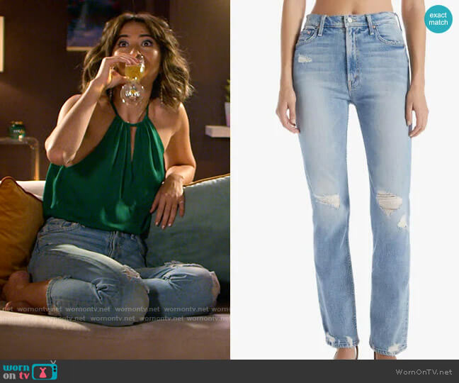 Mother Rider Skimp High Waist Straight Leg Jeans in The Confession worn by Louise (Nichole Sakura) on Maggie