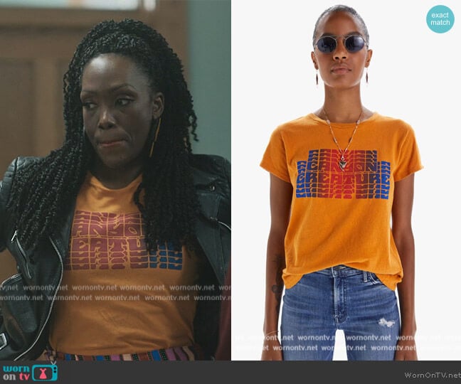 The Boxy Goodie Goodie Canyon Creature tee by Mother worn by Carolyn Michelle Smith on The Chi