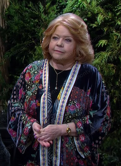 Nancy’s floral kimono jacket on Days of our Lives