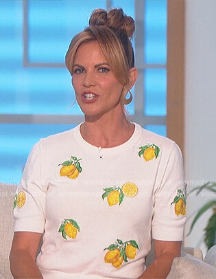 Natalie’s white lemon embroidered short sleeve sweater on The Talk