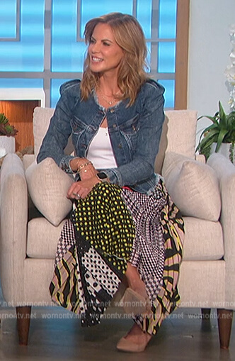 Natalie’s mixed print skirt and denim jacket on The Talk