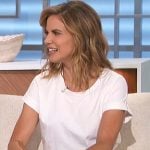 Natalie’s white tee and beige belted skirt on The Talk