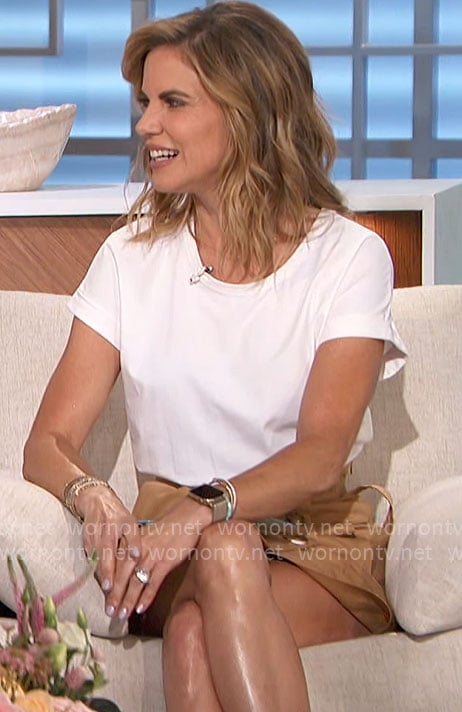 Natalie's white tee and beige belted skirt on The Talk