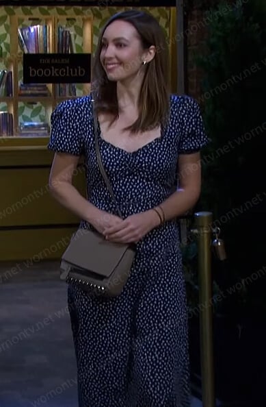Gwen’s navy floral midi dress on Days of our Lives