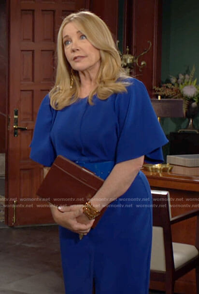 Nikki's blue flutter sleeve sheath dress on The Young and the Restless