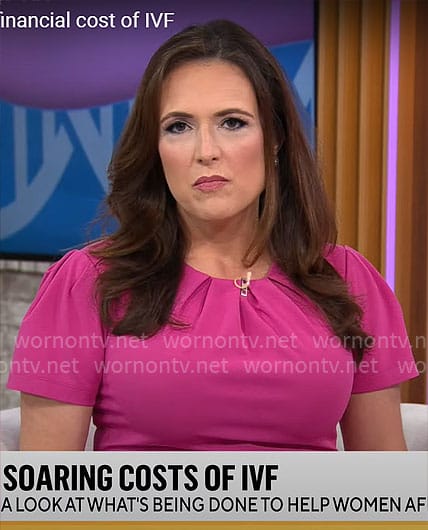 Nikki Battiste's pink short sleeved sheath dress on CBS Mornings