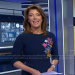 Norah’s navy floral embroidered dress on CBS Evening News