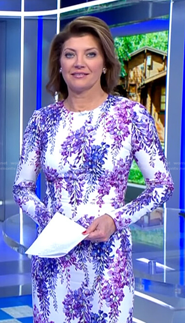 Norah's white floral print dress on CBS Evening News