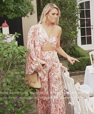 Olivia's floral one shoulder top and pant set on Southern Charm