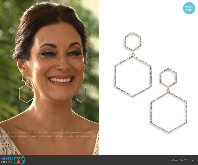 Panacea Crystal Hexagon Earrings worn by Amy (Angelique Cabral) on Maggie