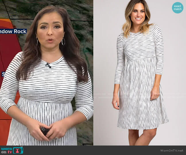 Pink Blush Ribbed Striped Pleated Midi Dress worn by Iris Hermosillo on Good Morning America