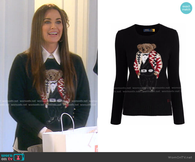 Intarsia-Knit Long-Sleeve Jumper by Polo Ralph Lauren worn by Kyle Richards on The Real Housewives of Beverly Hills