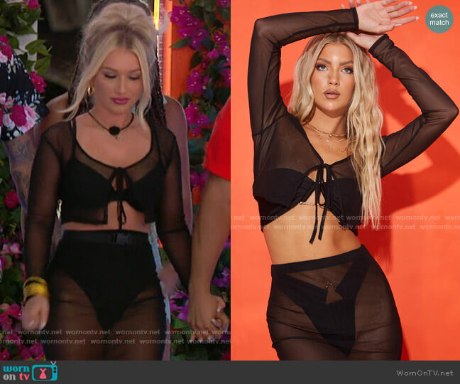 Pretty Little Thing Black Tie Front Mesh Beach Shirt worn by Mady McLanahan on Love Island USA