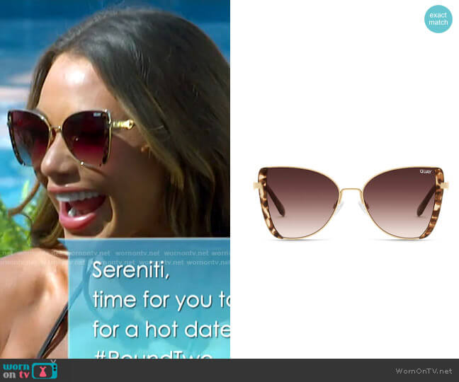 Quay Glow Up Sunglasses in Gold Tortoise/Brown worn by Courtney Boerner on Love Island USA