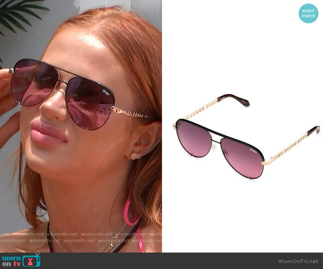 Quay High Key Links Sunglasses in Gold Black Pink worn by Sydney Paight on Love Island USA