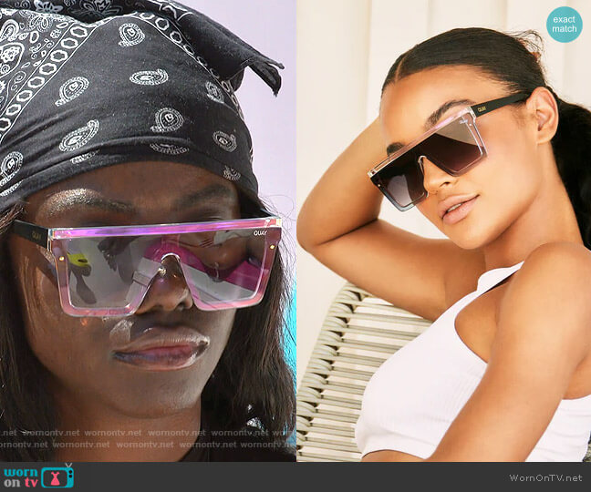 Quay Hindsight Sunglasses in Clear Holographic Matte Black/Smoke worn by Sereniti Springs on Love Island USA